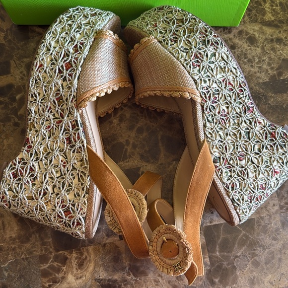 Sam Edelman Tan Wedge Sandals with Crochet Detail